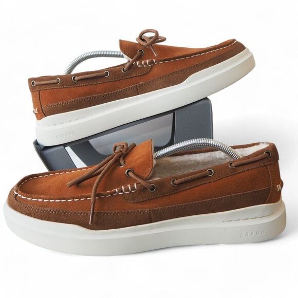 Cole Haan GrandPro Rally Shearling Slip-on Suede Moccasin Brown C34586 Men's 11M - Picture 1 of 11